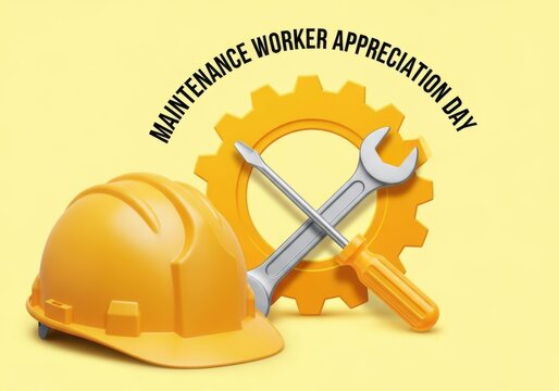 Maintenance worker appreciation day graphic with tools and hard hat