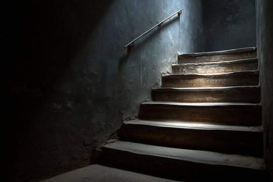 suspenseful dark basement stairs