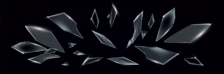 Dark Abstract Glass Shards Composition on Black Background