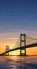 Obraz premium Sunset over a large suspension bridge.