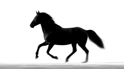 Naklejka premium Dynamic Horse in Silhouette: A majestic horse gallops gracefully, its silhouette a testament to the animal's power and freedom, set against a pristine backdrop.