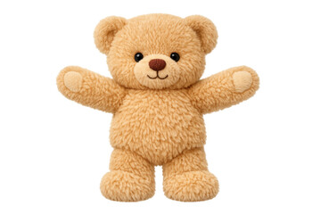 Brown teddy bear plush toy with open arms, representing childhood comfort, tenderness and gifting innocence, transparent background