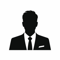 Black and white silhouette of a man in a suit and tie