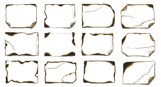 Vintage Burnt Paper Scrap Vector Set Featuring Various Torn Edges Scorched Borders And Weathered Parchment For Antique Letter And Treasure Map Design