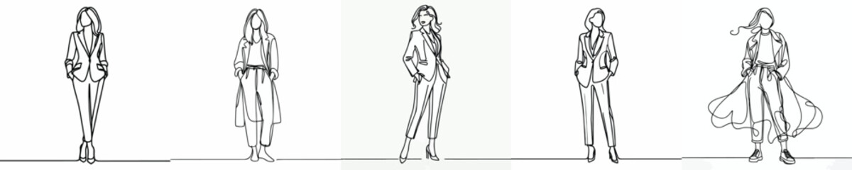 line art of a woman standing in casual clothes