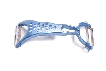 Obraz premium Blue vegetable peeler isolated on white