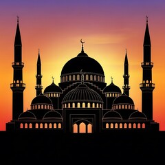 Fototapeta premium Silhouette of a mosque at sunset.