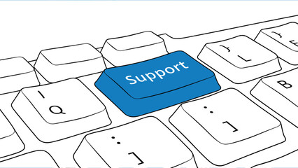 Isometric keyboard with blue support key for tech assistance