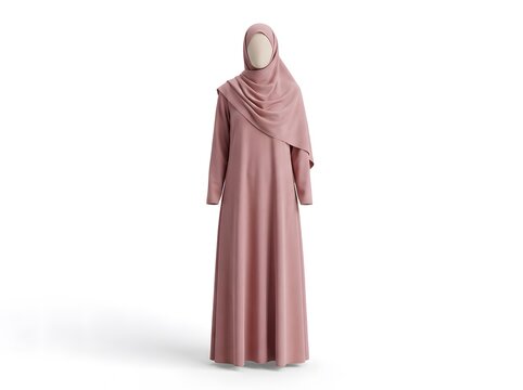 Elegant Hijab and Gamis Set Isolated on White Background for Ramadan and Eid