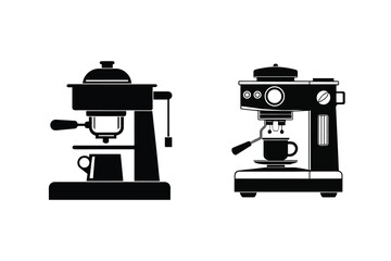 Portafilter Coffee Machine Icon set Silhouette Barista Equipment 