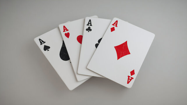 Four aces playing cards with spade, diamond, club and heart suits on a grey background, playing cards on a white background, four aces , ace of heartsx, royal flush poker cards, royal flush of spades,
