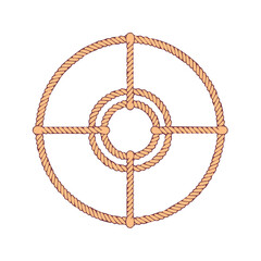 An orange rope target symbol with concentric circles and intersecting lines, illustration, centered viewpoint