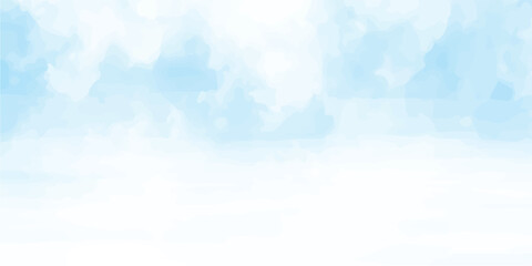 Obraz premium Abstract blue watercolor sky with soft white clouds and bright sunlight creating a calm and airy background