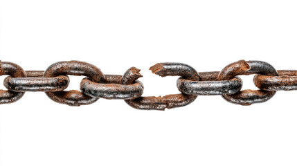 Fototapeta premium Broken Rusty Chain Link on White Background