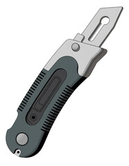 Obraz premium Utility knife with gray handle blade isolated on a transparent background