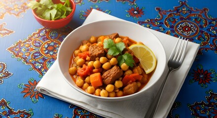 Delicious ramadan food traditional chickpea and meat stew for iftar