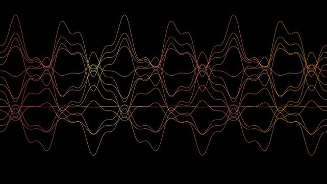 Abstract Sound Waveform Animation: Colorful Lines on Black Background, Looping