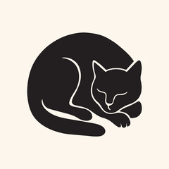 Minimalist illustration of a sleeping cat. Black silhouette © larissa galles