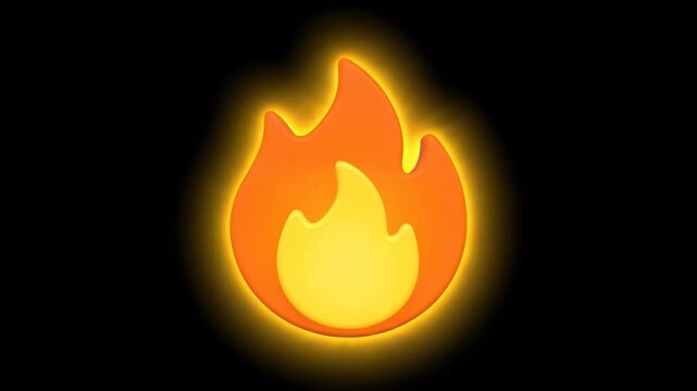 3D animated fire emoji with rotating flame, social media reaction, burning flame icon, 4K VFX motion graphic on black background