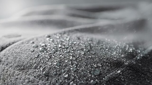 Medium shot of sportswear fabric being sprayed with antimicrobial treatment to enhance odor control and durability for active lifestyles.