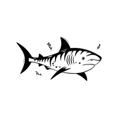 Obraz premium Tiger Shark. Tiger Shark simple black and white line art vector logo