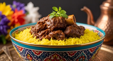 Ramadan food inspiration delicious traditional middle eastern rice bowl with meat
