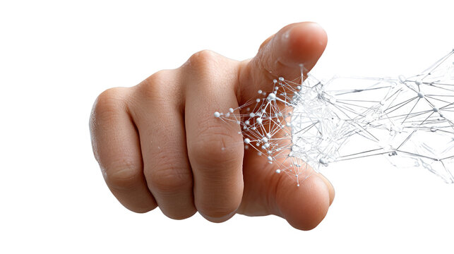 Touch of Connectivity: A close-up shot of a hand making contact with an intricate network of interconnected data points.