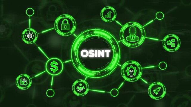 OSINT Technology: An intricate network of digital symbols, forming a vibrant design against a sleek backdrop.