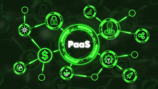 PaaS: A visually engaging graphic representing the concept of PaaS, showcasing interconnected elements and data security features, symbolizing innovation and technological advancement.