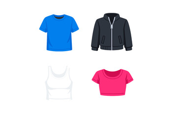Clothing and Apparel Icon Set. Featuring shirt, jacket, t-shirt, tank top, sweater, pants, dress, shorts, outfit.