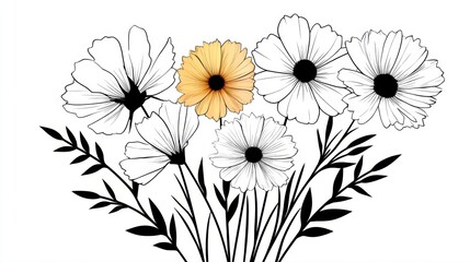 Fototapeta premium Flower arrangement with leaves and stems vibrant bouquet showcasing detailed petals lush green foliage and sturdy stems perfect for decorative purposes