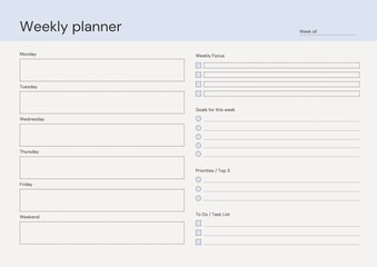 Blue and Cream Simple Minimalist Weekly Planner Document  - 1