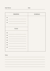 Neutral Simple Daily Planner Page A4 Document Printable paper page