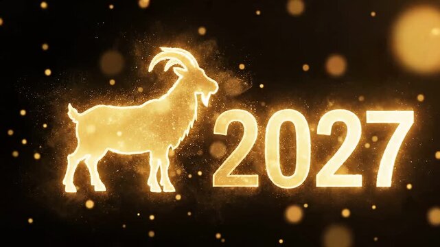 Golden goat symbolizing Year of the Goat 2027 with sparkling background  