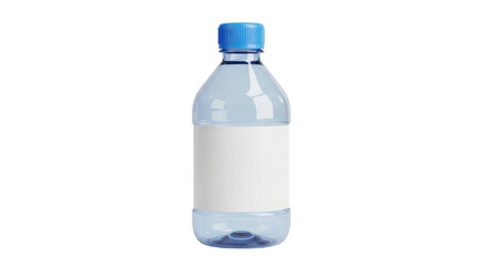Naklejka premium A clear plastic bottle with a blank white label and a blue cap, isolated on a white background, ready for customization and branding with your unique product information