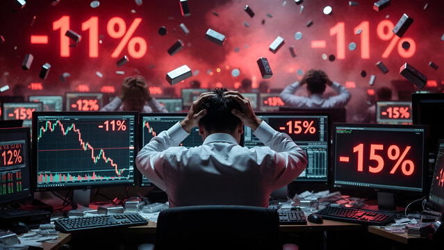 Stressed trader watching silver crash