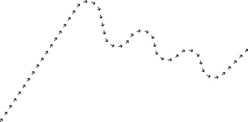 Arrow path line chart forming a falling wedge structure.