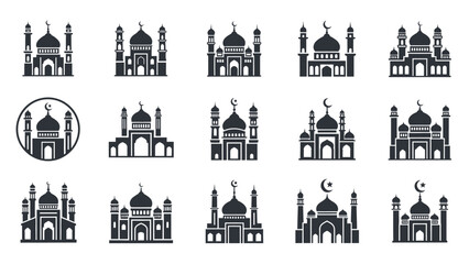 Fototapeta premium Collection of Mosque Silhouette Icons.