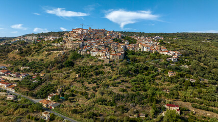 Obraz premium Aerial view of the historic center of Nicotera, in the province of Vibo Valentia, Calabria, Italy. The old town and historic center are located on the hill.