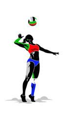 Obraz premium Dynamic Vector Illustration of a Female Volleyball Player Preparing to Spike the Ball During an Intense Match