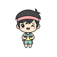 Obraz premium Chibi Character with Headband and Smartphone