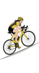 Obraz premium Woman Cyclist on a Yellow Road Bike Climbing Uphill with Determination, Fitness and Endurance Vector Illustration