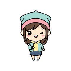 Cute Girl in Winter Hat Vector Illustration