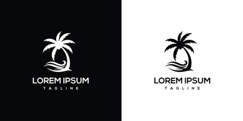 Fototapeta premium Tropical palm trees logo template on contrasting backgrounds showcasing versatility in design and branding elements