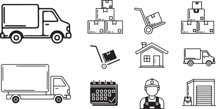 Delivery and moving service line icons