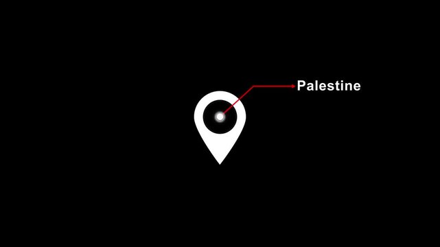 location of the city of Palestine on black screen. The name of the place with the location has been displayed black and white looped animation. Abstract GPS location tracking icon.