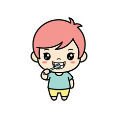 Obraz premium Cute Kid Brushing Teeth Vector Illustration