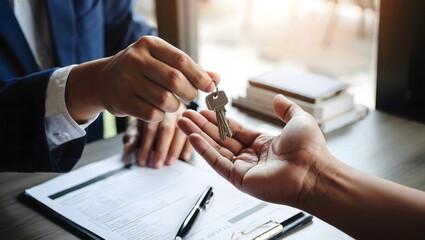 Handing Over Keys - New Home Ownership, Real Estate Transaction, Property Transfer