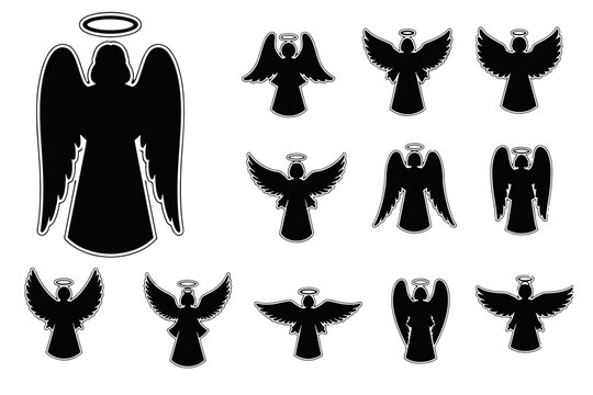 Angel Silhouette Vector Icon Sheet &ndash; Heavenly Winged Figure Collection
