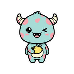 Obraz premium Cute Monster Holding Moon Vector Illustration